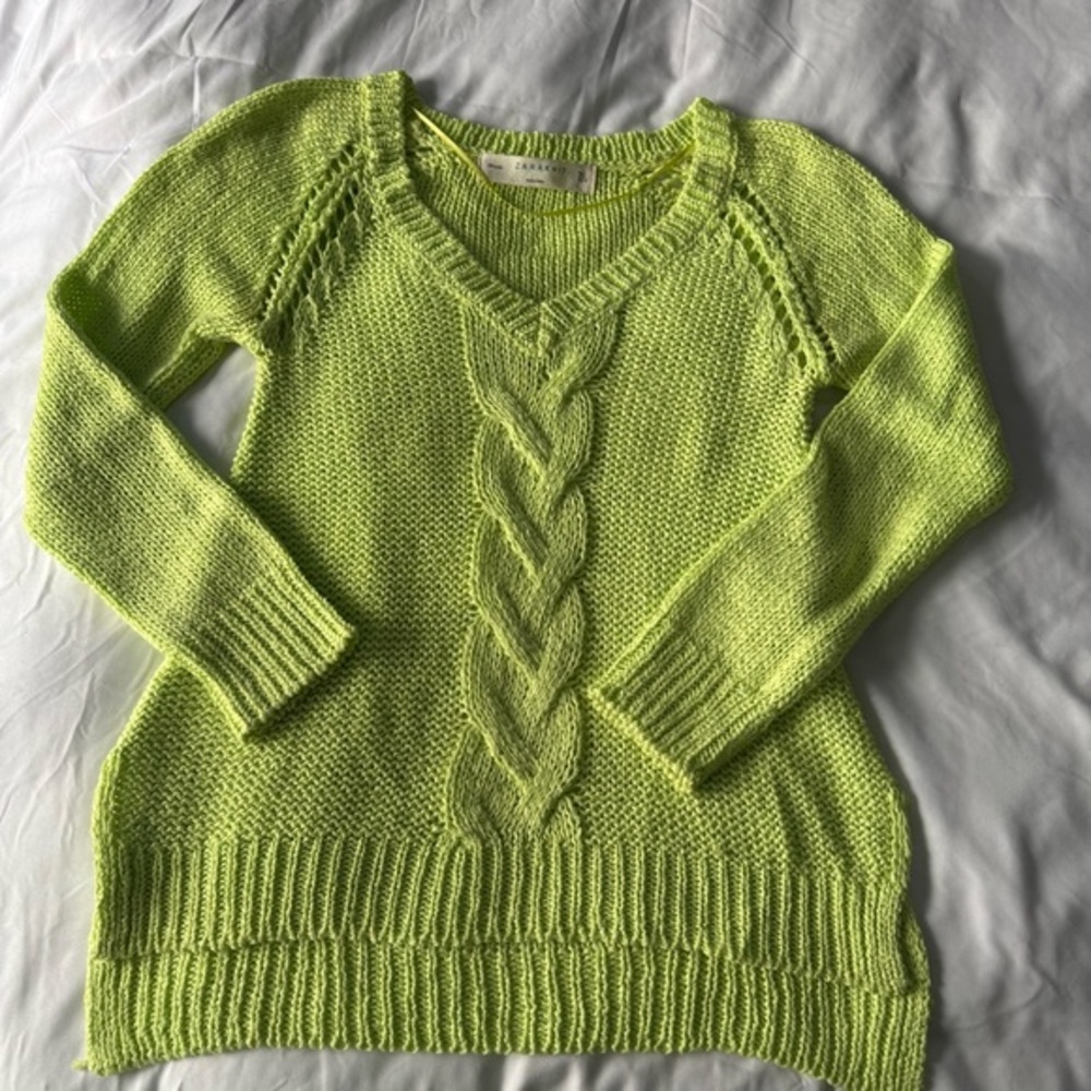 Zara Neon Yellow Chunky Cable Knit Sweater